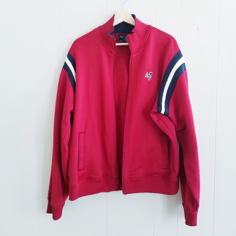 Vintage Abercrombie & Fitch Red & Navy Zip Up Sweatshirt